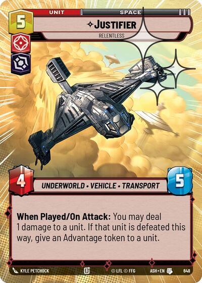 Justifier - Relentless (Hyperspace Foil) - Ashes of the Empire Star Wars spoiler