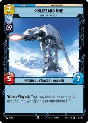Blizzard One, Veers at the Helm